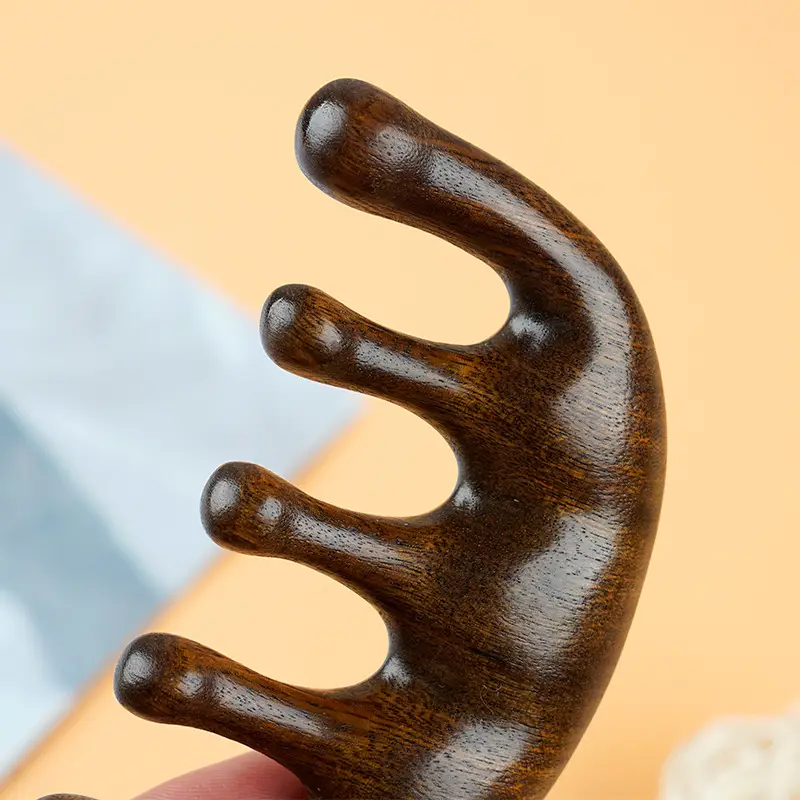 Golden Wood Five-Finger Massage Comb for Scalp & Hair Care - Image 5