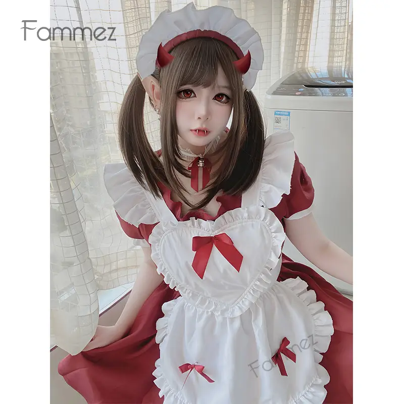 Japanese Maid Lolita Dress Red White Large Size - Image 4