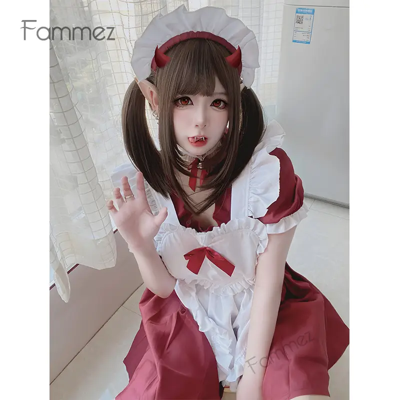Japanese Maid Lolita Dress Red White Large Size - Image 5