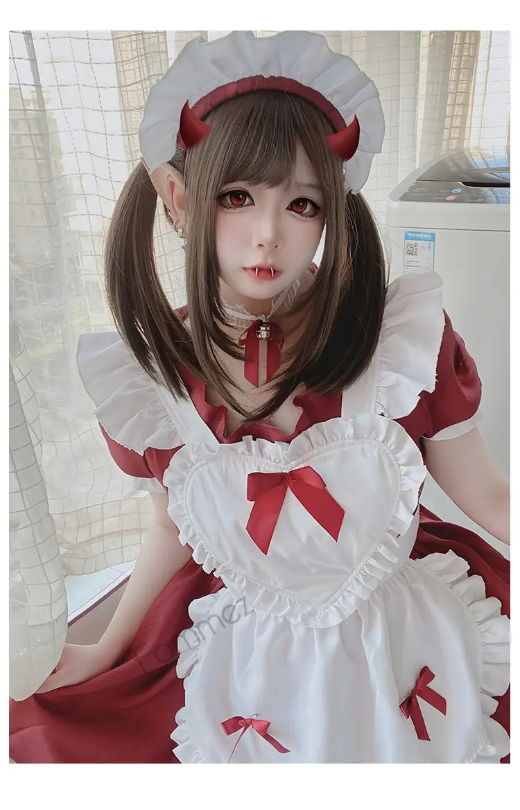 Japanese Maid Lolita Dress Red White Large Size — feature 9