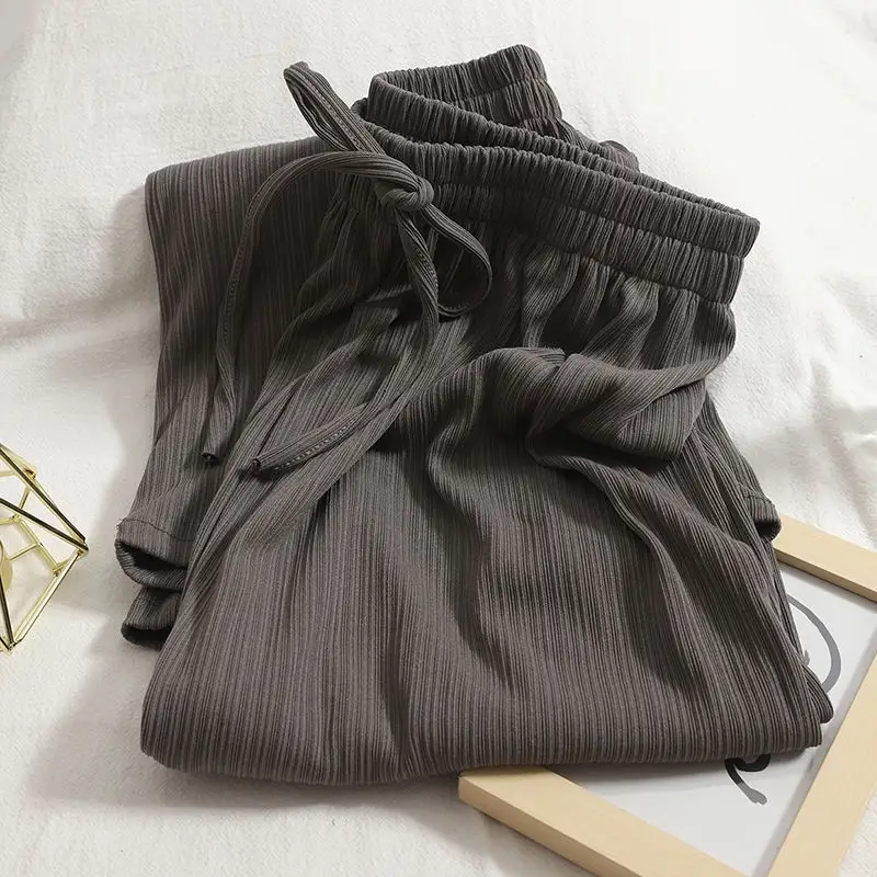 2025 Ice Silk Draped Wide Leg Pants Women Retro Pure Color Small — feature 10
