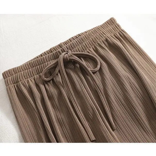2025 Ice Silk Draped Wide Leg Pants Women Retro Pure Color Small — feature 8