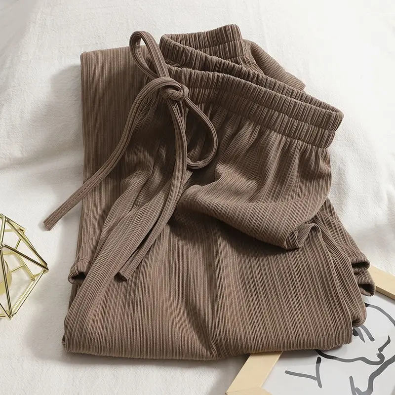 2025 Ice Silk Draped Wide Leg Pants Women Retro Pure Color Small - Image 2