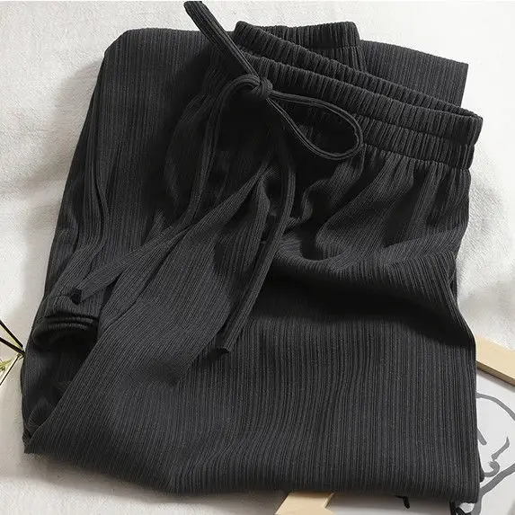2025 Ice Silk Draped Wide Leg Pants Women Retro Pure Color Small - Image 3
