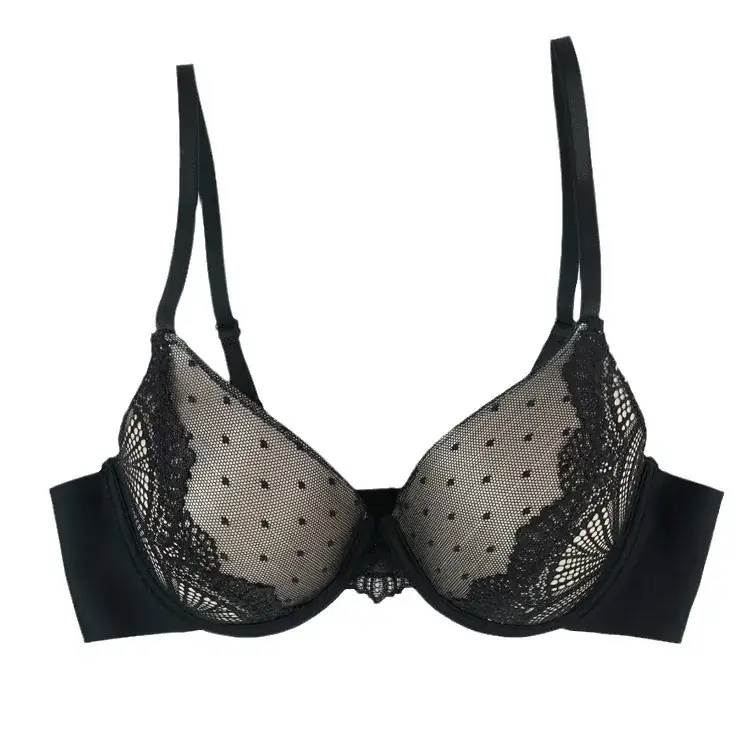 Black Lace Bra with French Back & Adjustable Straps