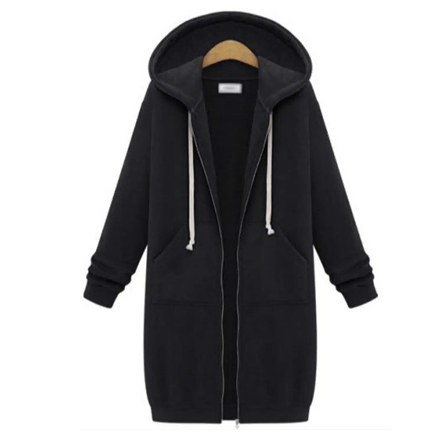 Black Full-Zip Hooded Sweatshirt Women - Image 2