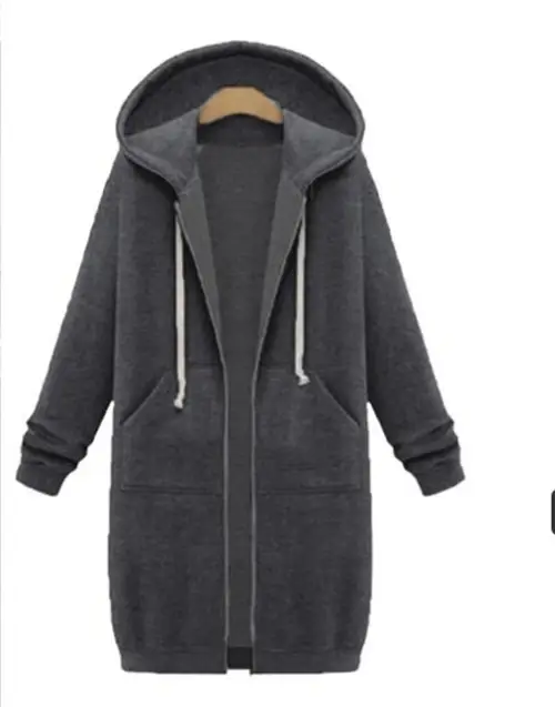 Black Full-Zip Hooded Sweatshirt Women - Image 3