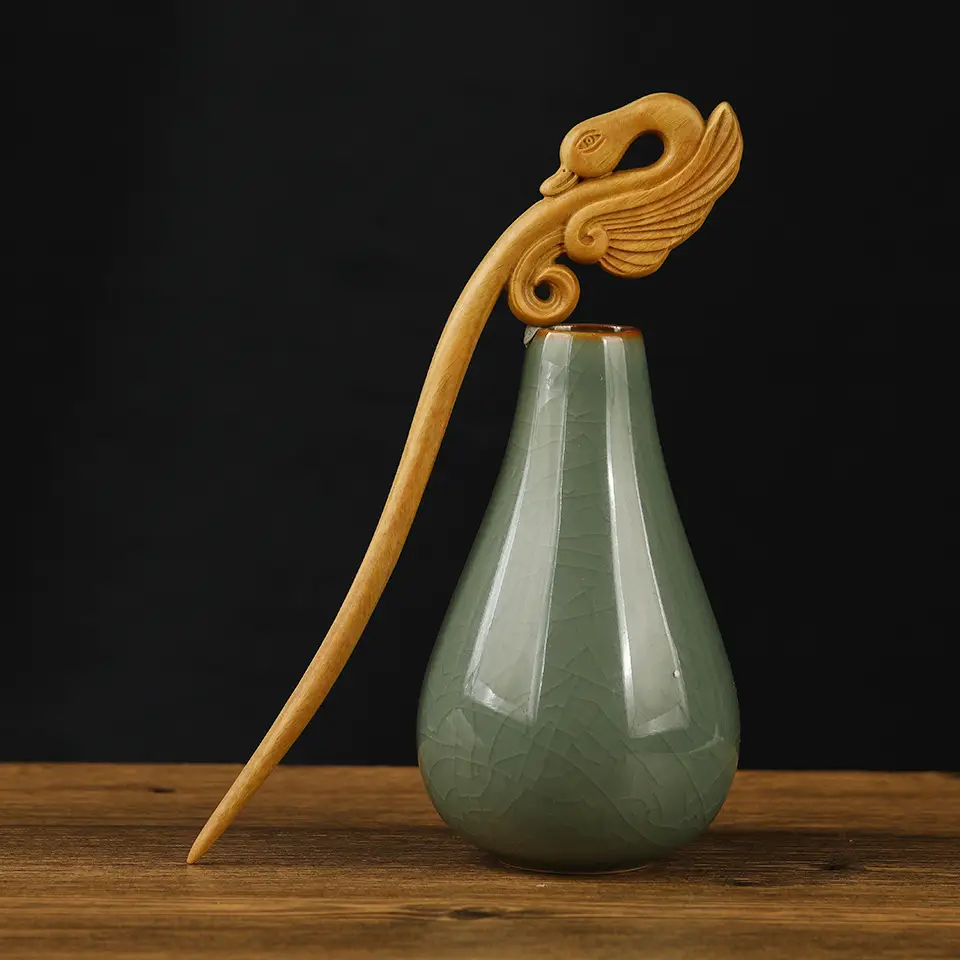 Chinese Hanfu Hairpin with Dragon Design Green Sandalwood