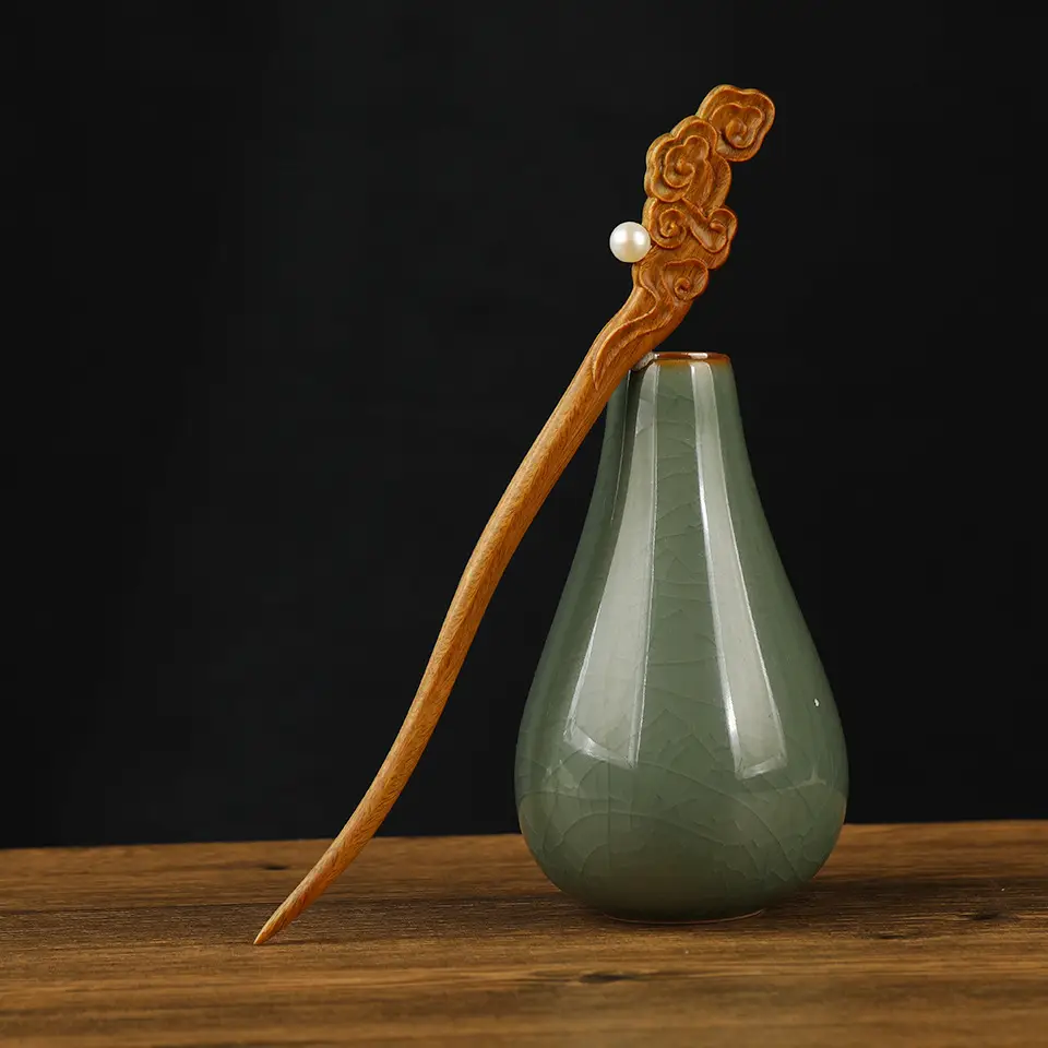 Chinese Hanfu Hairpin with Dragon Design Green Sandalwood