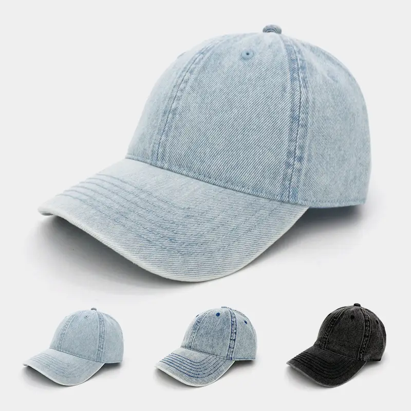 Denim Baseball Cap Solid Color Distressed Korean Style