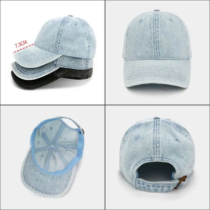 Denim Baseball Cap Solid Color Distressed Korean Style — feature 5