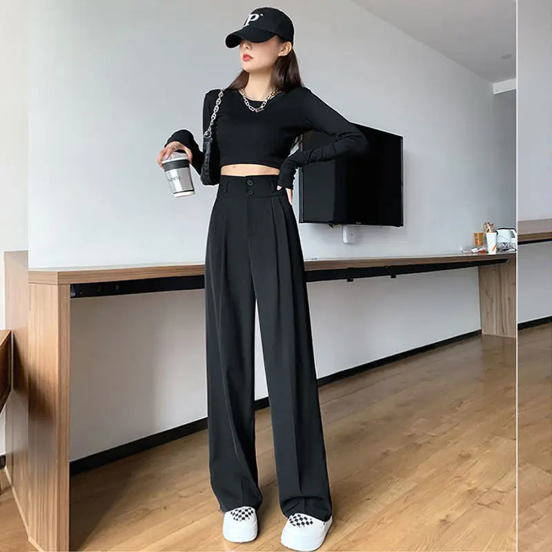 Gray High Waist Wide Leg Pants 2022 Summer - Image 8