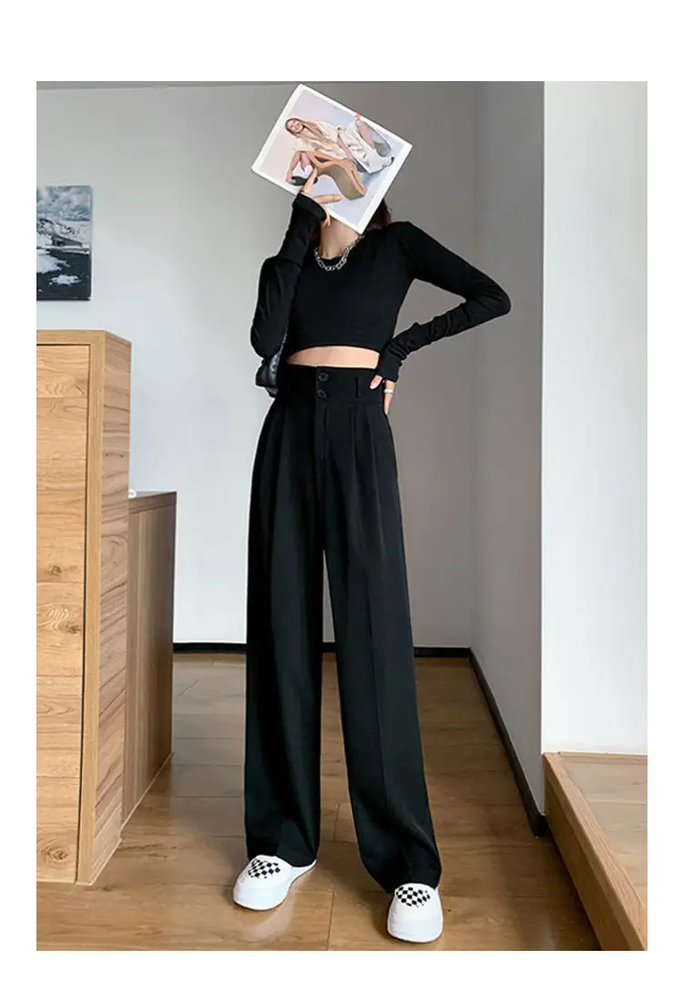 Gray High Waist Wide Leg Pants 2022 Summer — feature 12