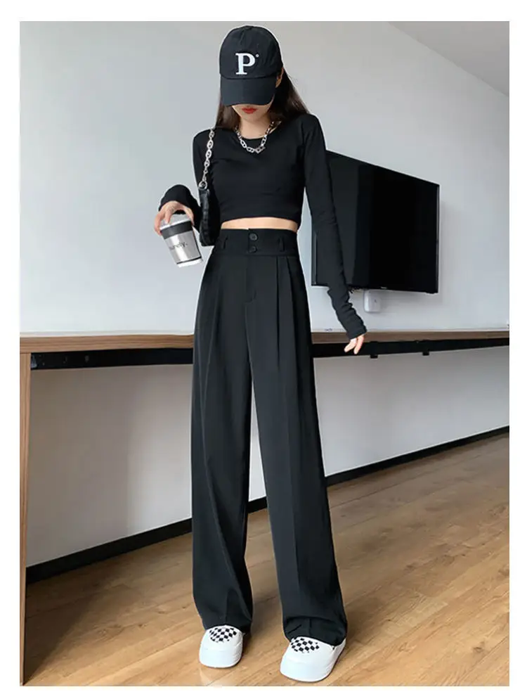 Gray High Waist Wide Leg Pants 2022 Summer — feature 19