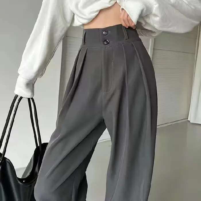 Gray High Waist Wide Leg Pants 2022 Summer - Image 2