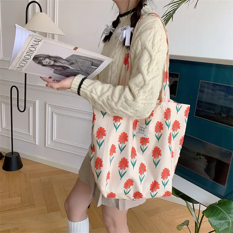 Stylish Floral Canvas Shoulder Bag Large Capacity - Image 23