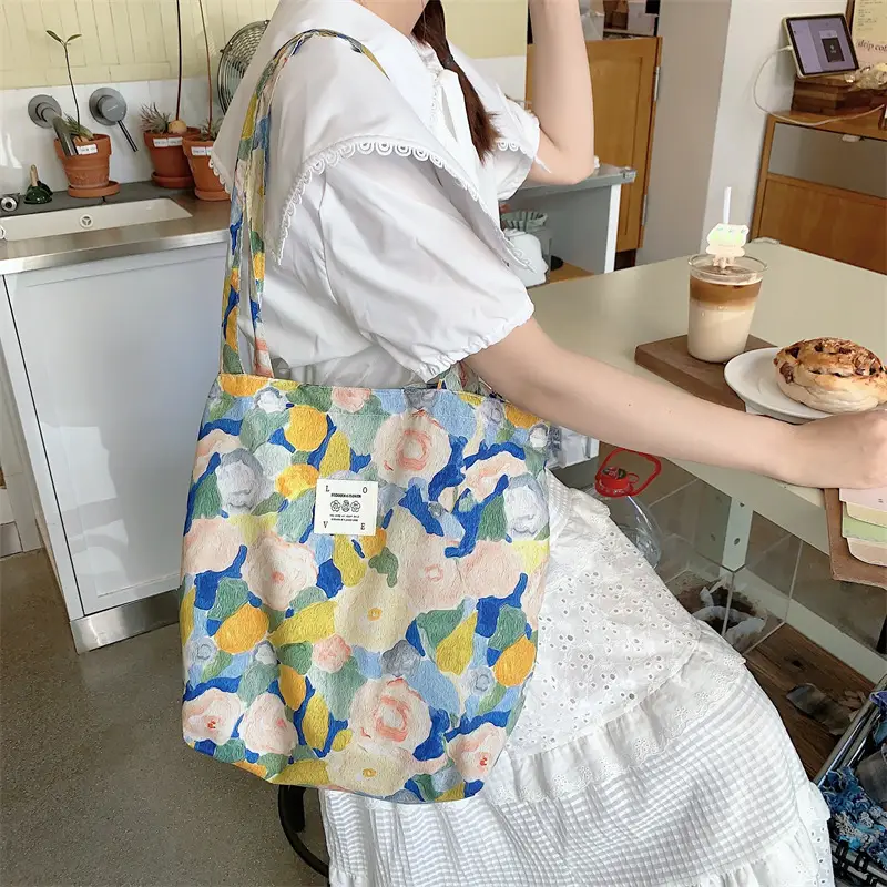 Stylish Floral Canvas Shoulder Bag Large Capacity - Image 24