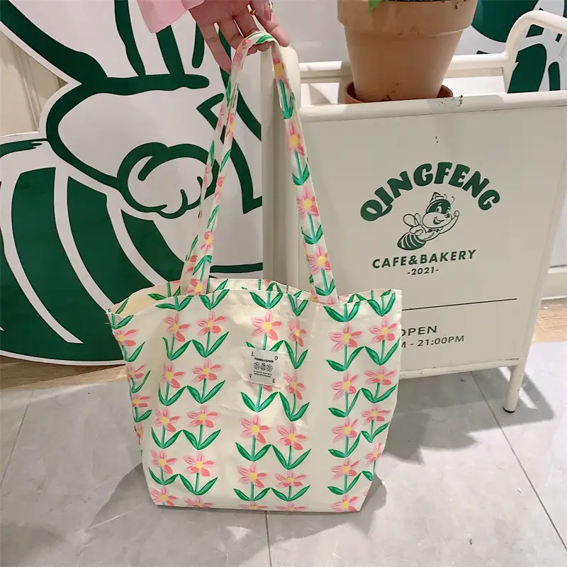 Stylish Floral Canvas Shoulder Bag Large Capacity - Image 5
