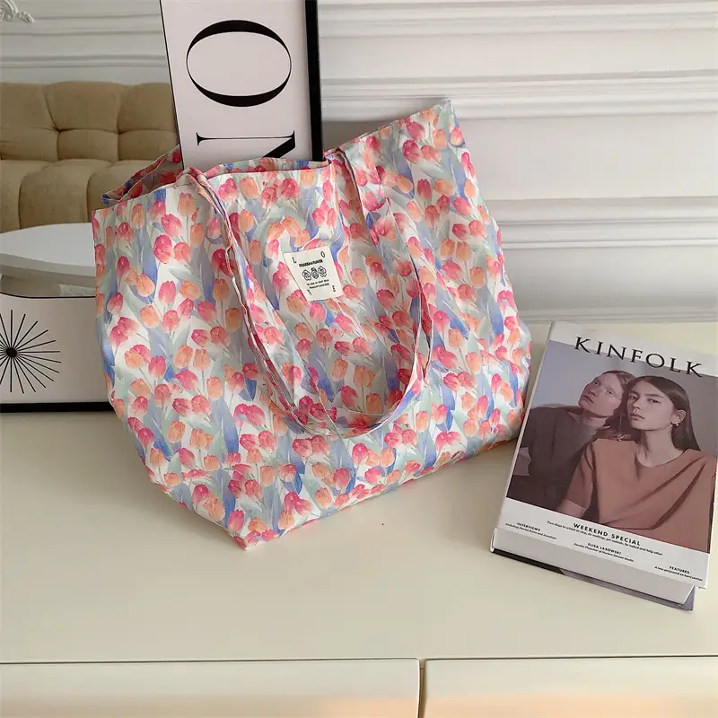 Stylish Floral Canvas Shoulder Bag Large Capacity - Image 8