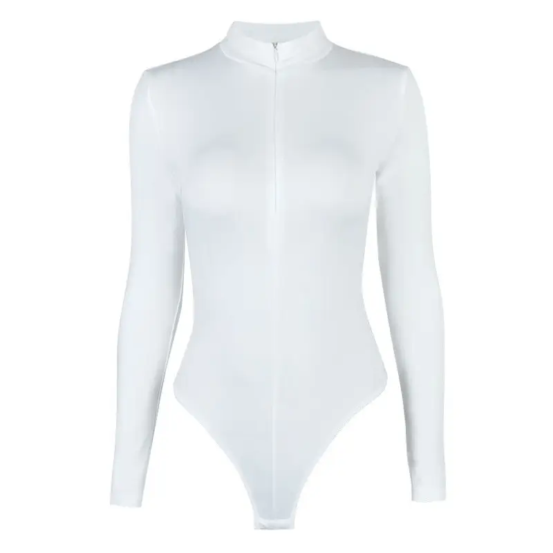 2023 White Fleece Zipper Turtleneck Bodysuit for Women - Image 10