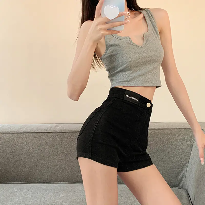 Women Tight Hip Denim Shorts Wide Leg High Waist Sexy Stretch - Image 2