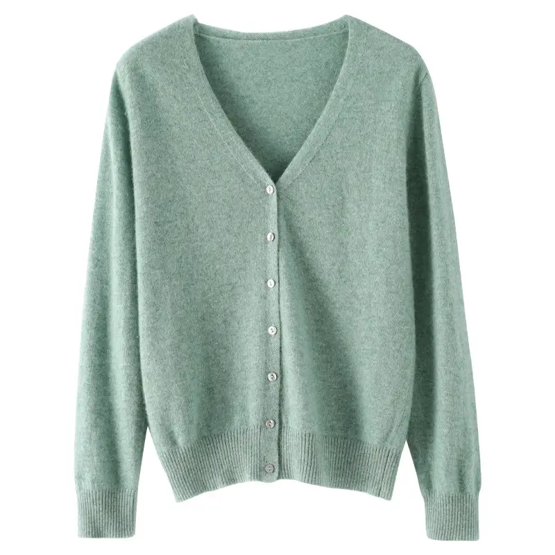 Women's Knitted V-Neck Cardigan Coat White Spring Autumn - Image 17