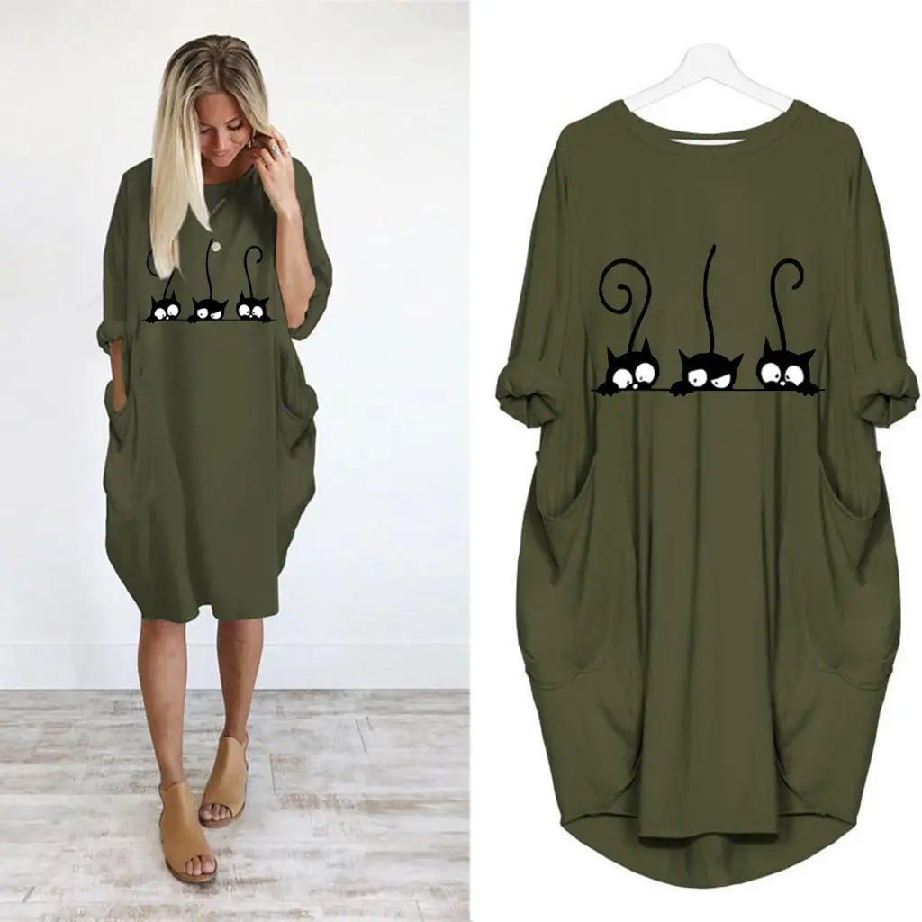 Z Three Cat Printed Casual Dress Navy Blue - Image 6