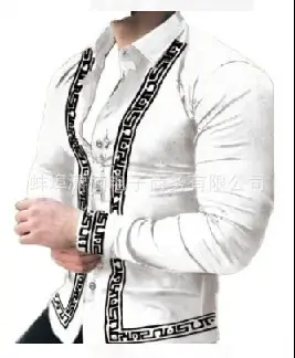 European Station Men's Wear Blue Printed Long Sleeve Shirt - Image 5
