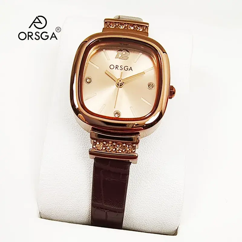 Oshica Women's Quartz Watch Brown Leather Band Square Face - Image 3
