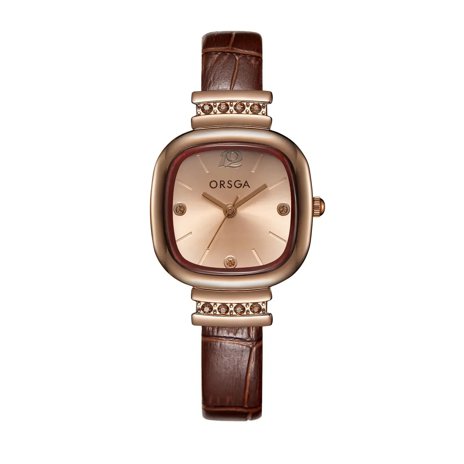 Oshica Women's Quartz Watch Brown Leather Band Square Face - Image 5