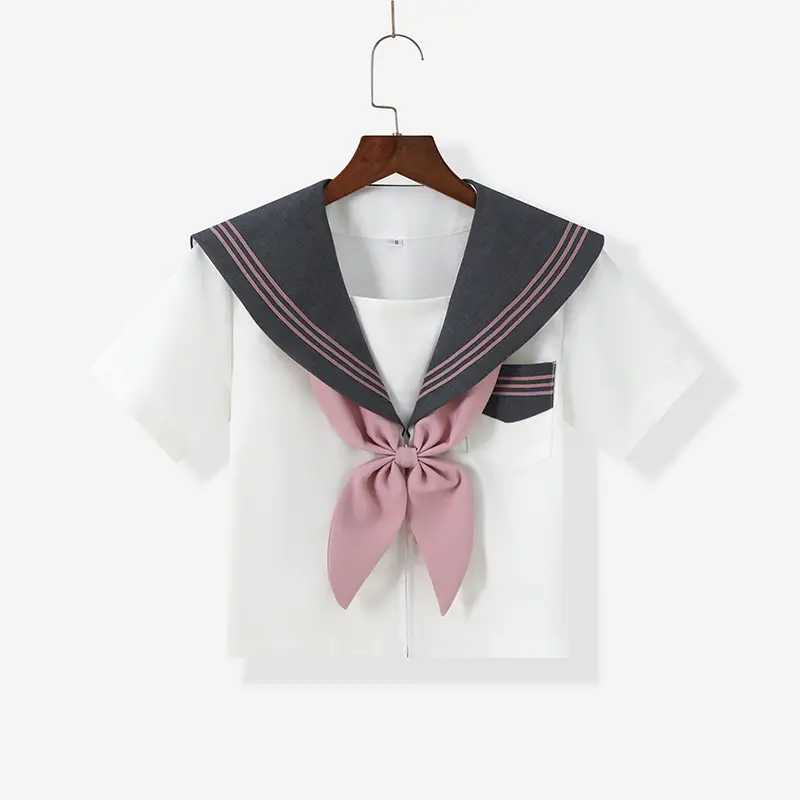 Japanese Embroidered Sailor Suit Grey Pleated Skirt Set - Image 4