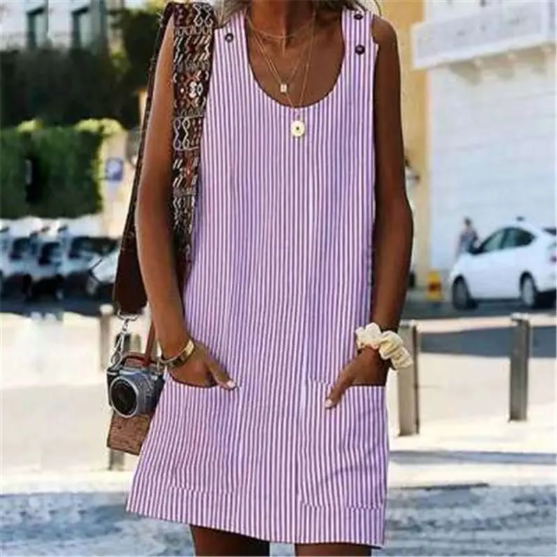 2022 Striped Strap Dress with Pocket for Women - Image 3