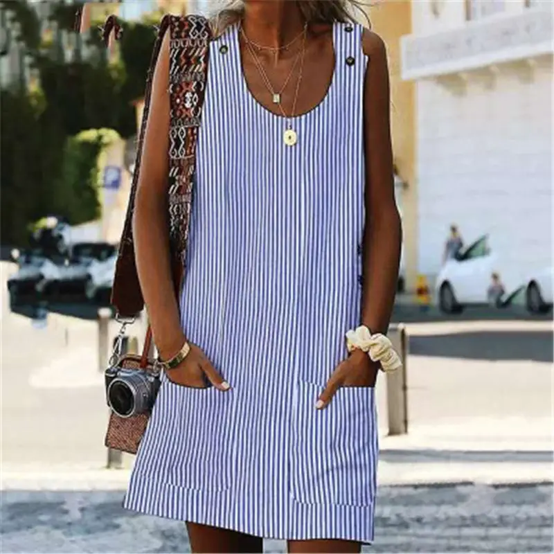 2022 Striped Strap Dress with Pocket for Women - Image 4