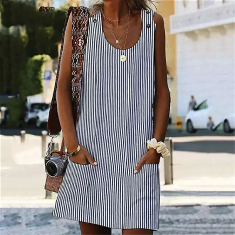 2022 Striped Strap Dress with Pocket for Women - Image 5