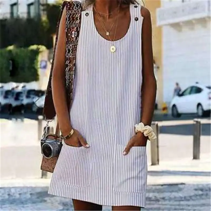 2022 Striped Strap Dress with Pocket for Women - Image 6