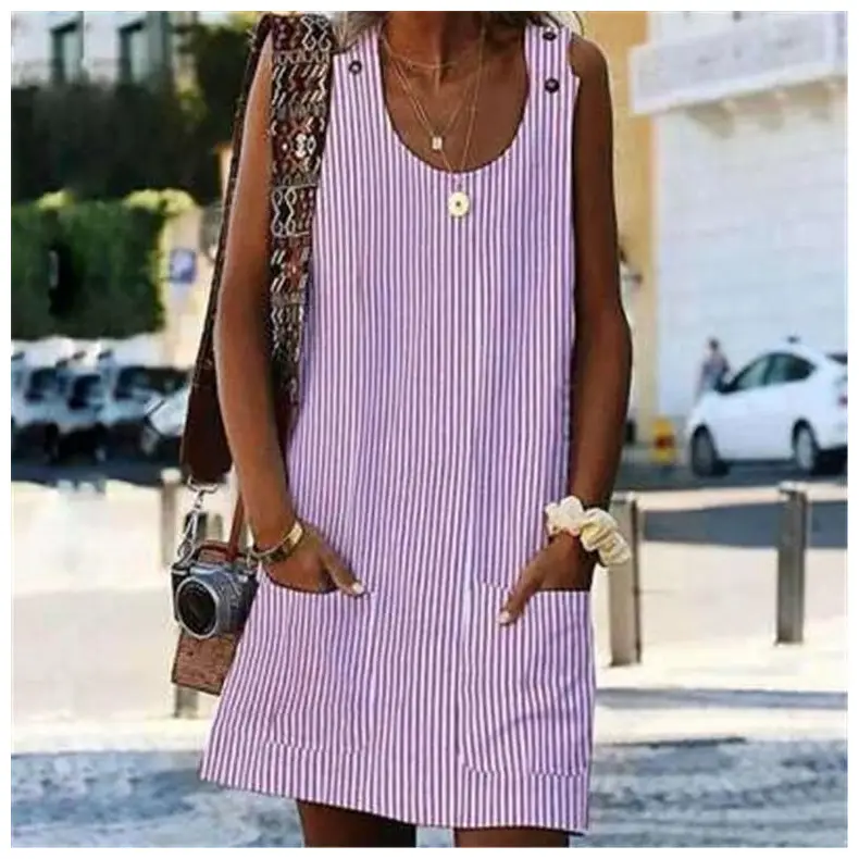 2022 Striped Strap Dress with Pocket for Women — feature 15