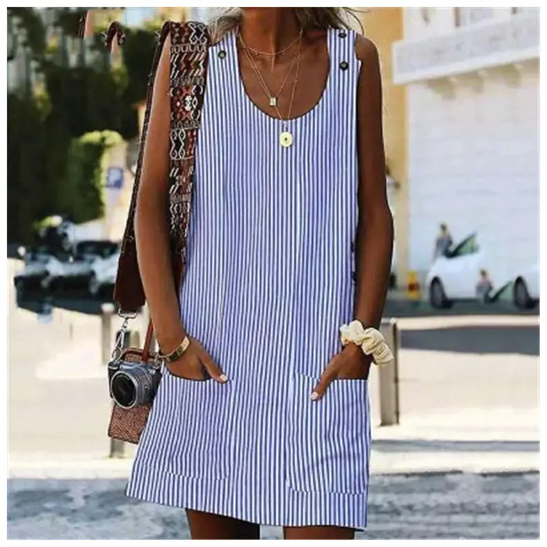 2022 Striped Strap Dress with Pocket for Women — feature 4
