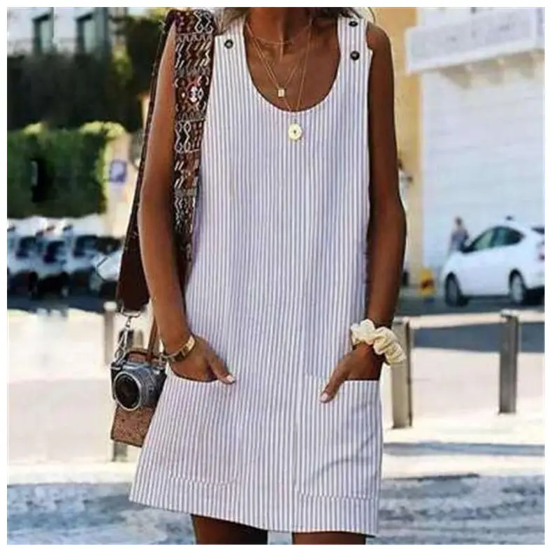 2022 Striped Strap Dress with Pocket for Women — feature 6
