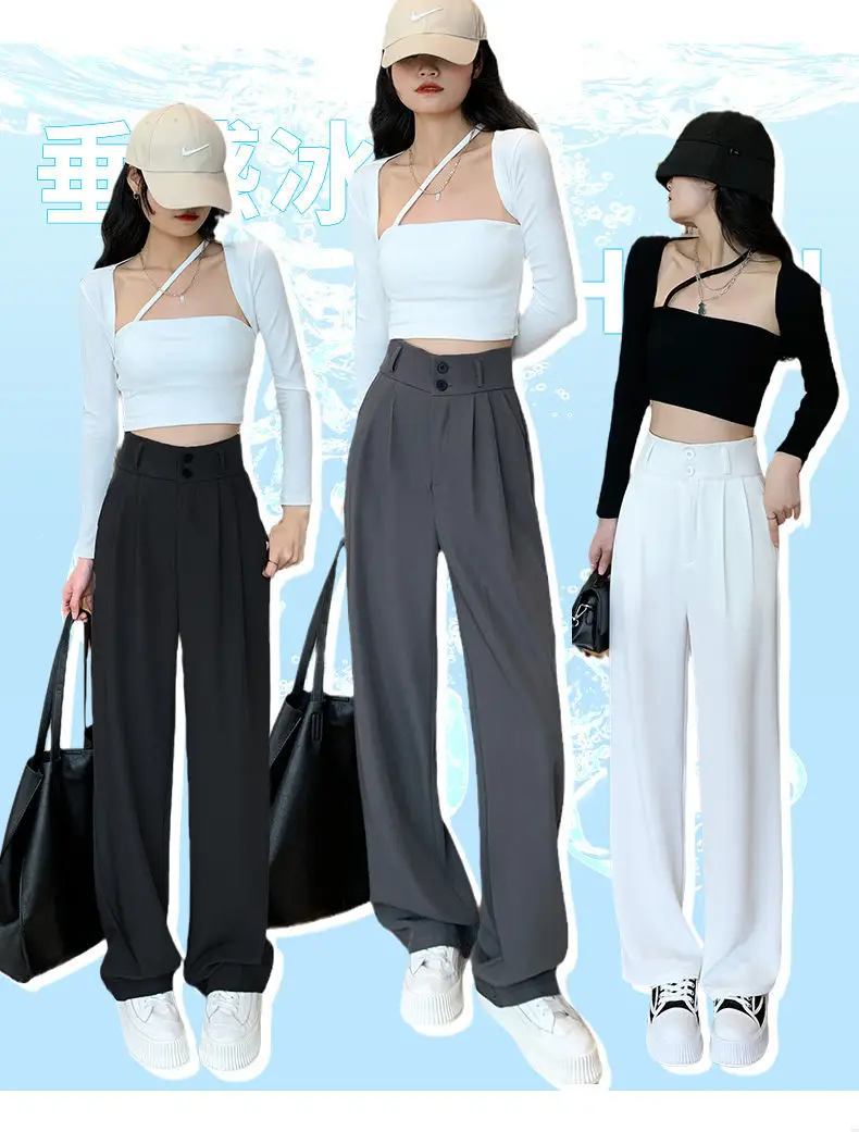 Black Wide-leg Women's Pants High Waist Spring Summer — feature 3