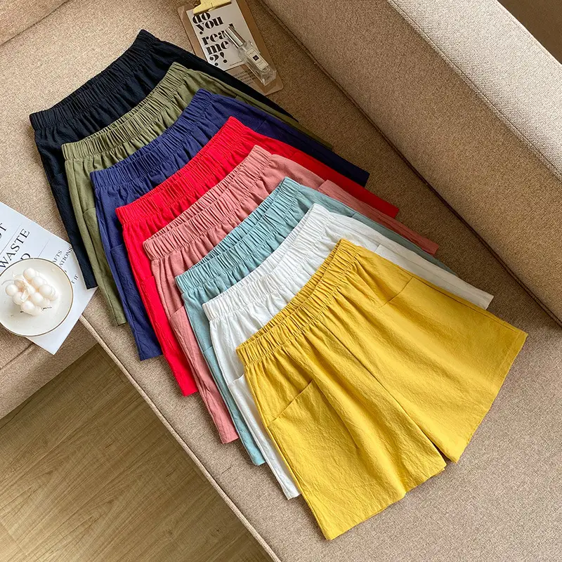 Women's Red Linen High Waist Shorts Plus Size - Image 9