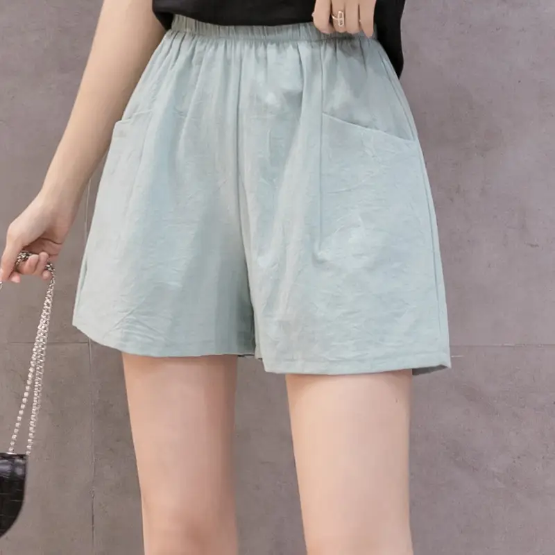 Women's Red Linen High Waist Shorts Plus Size - Image 12