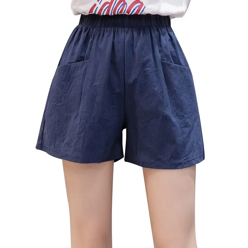 Women's Red Linen High Waist Shorts Plus Size - Image 13