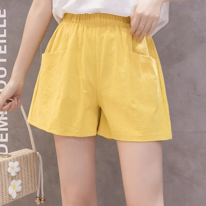Women's Red Linen High Waist Shorts Plus Size - Image 2
