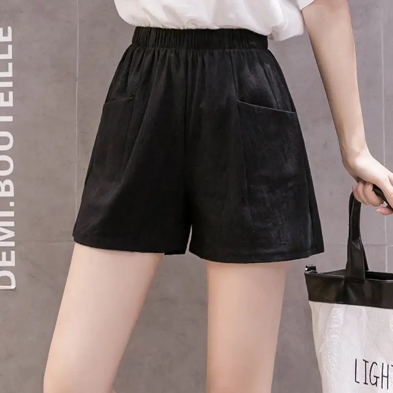 Women's Red Linen High Waist Shorts Plus Size - Image 4