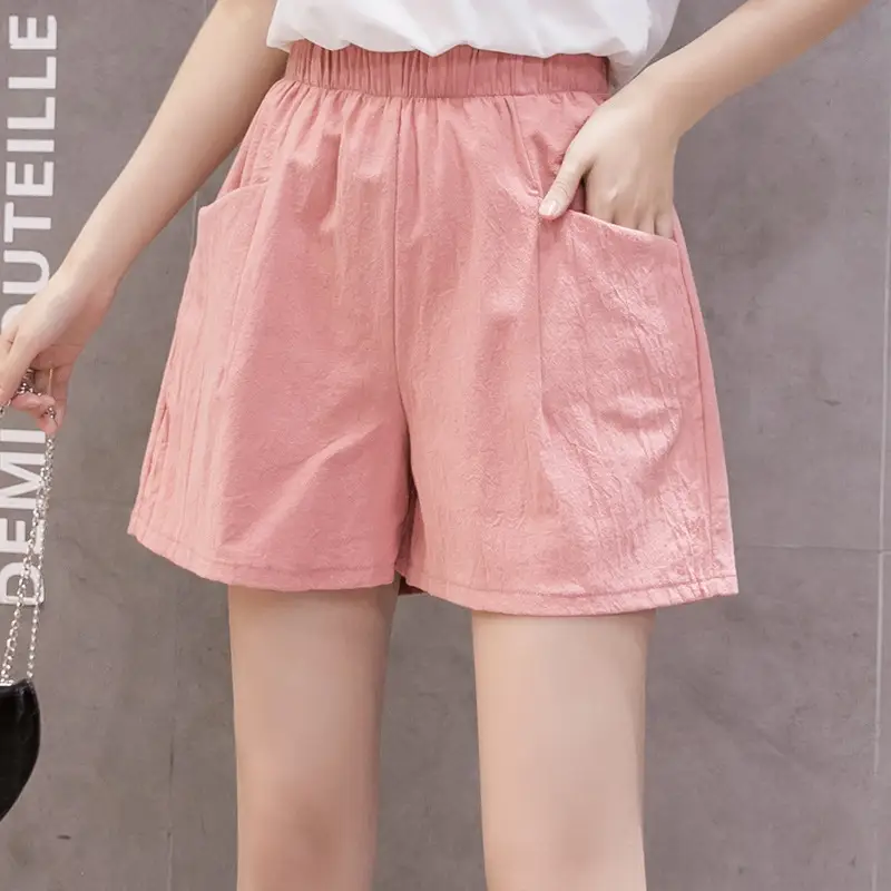 Women's Red Linen High Waist Shorts Plus Size - Image 5