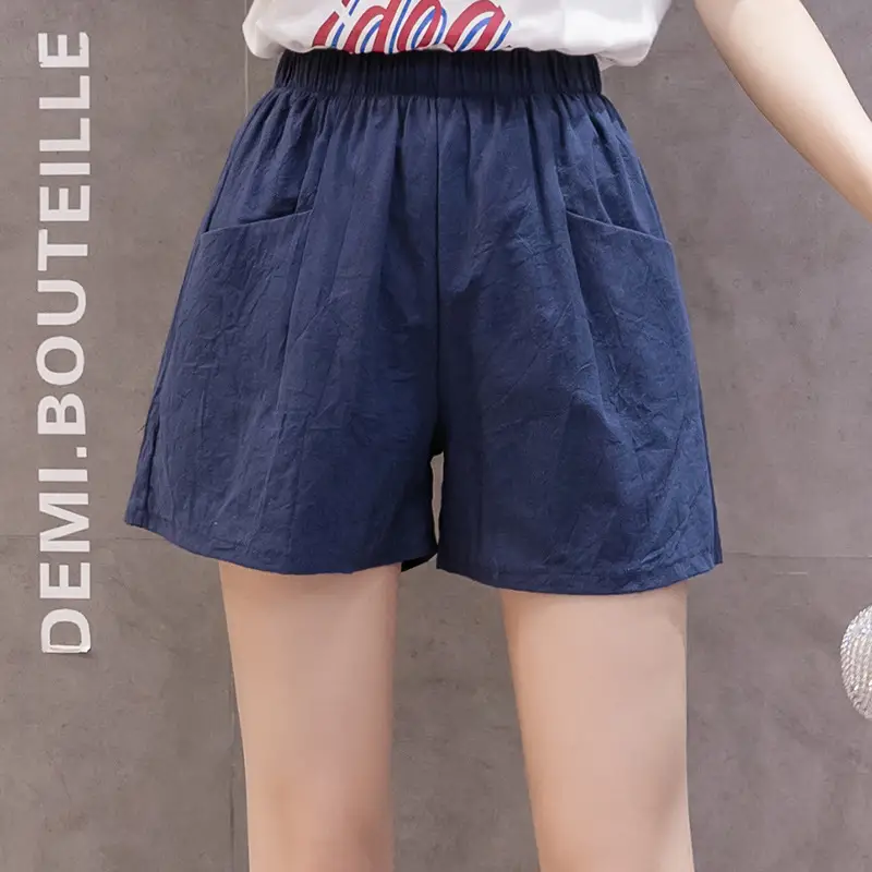 Women's Red Linen High Waist Shorts Plus Size - Image 7