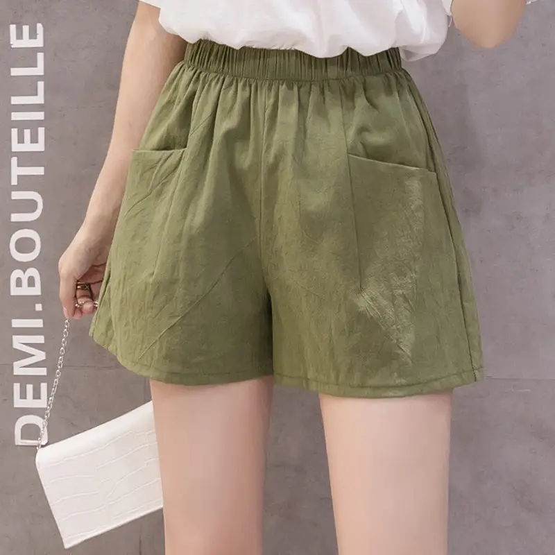 Women's Red Linen High Waist Shorts Plus Size - Image 8