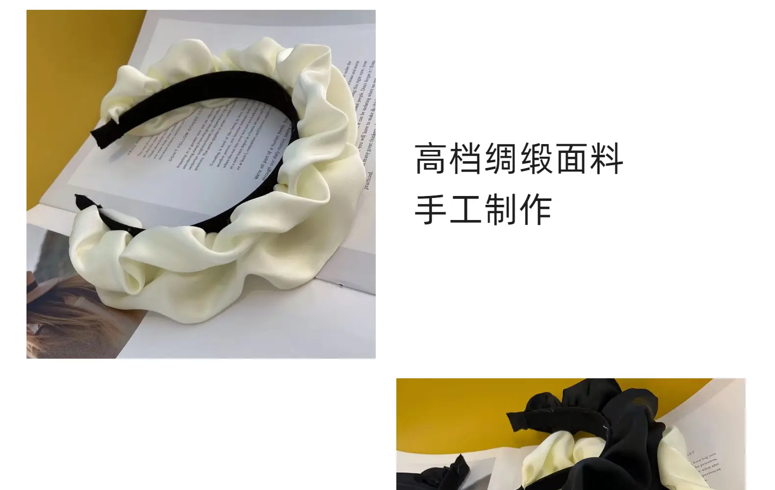 Black Silk Ruched Hairband for Women — feature 7