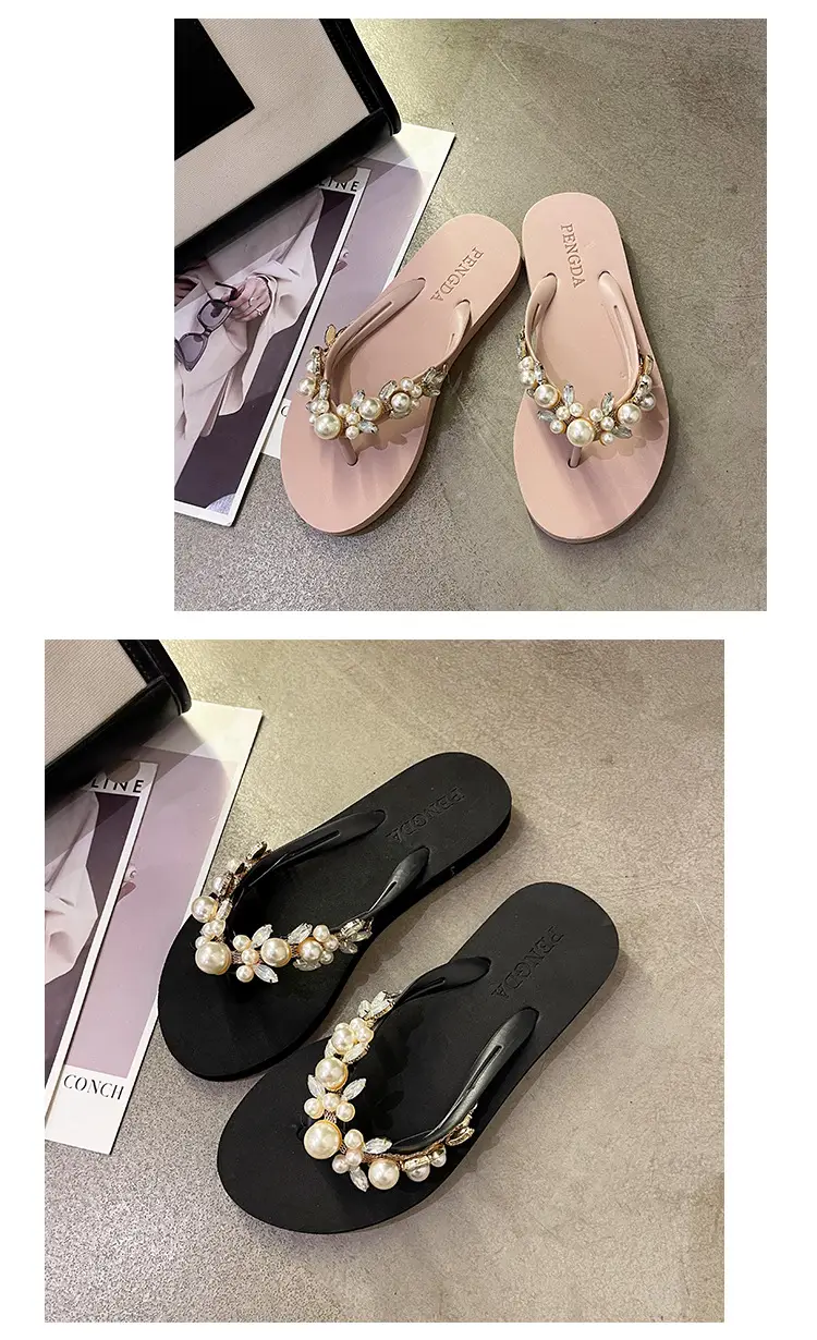 Women Pearl Rhinestone Sandals Summer Flip Flops — feature 12