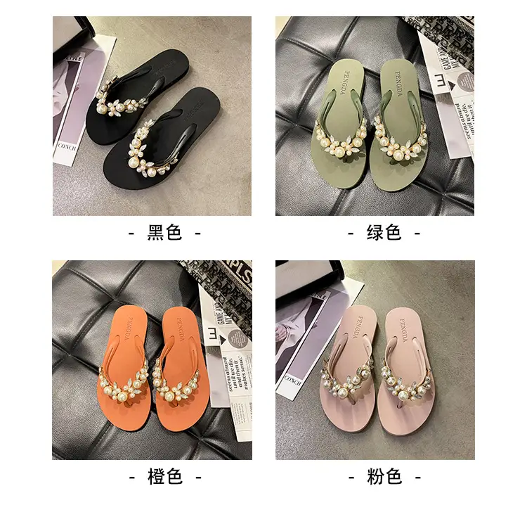 Women Pearl Rhinestone Sandals Summer Flip Flops — feature 4